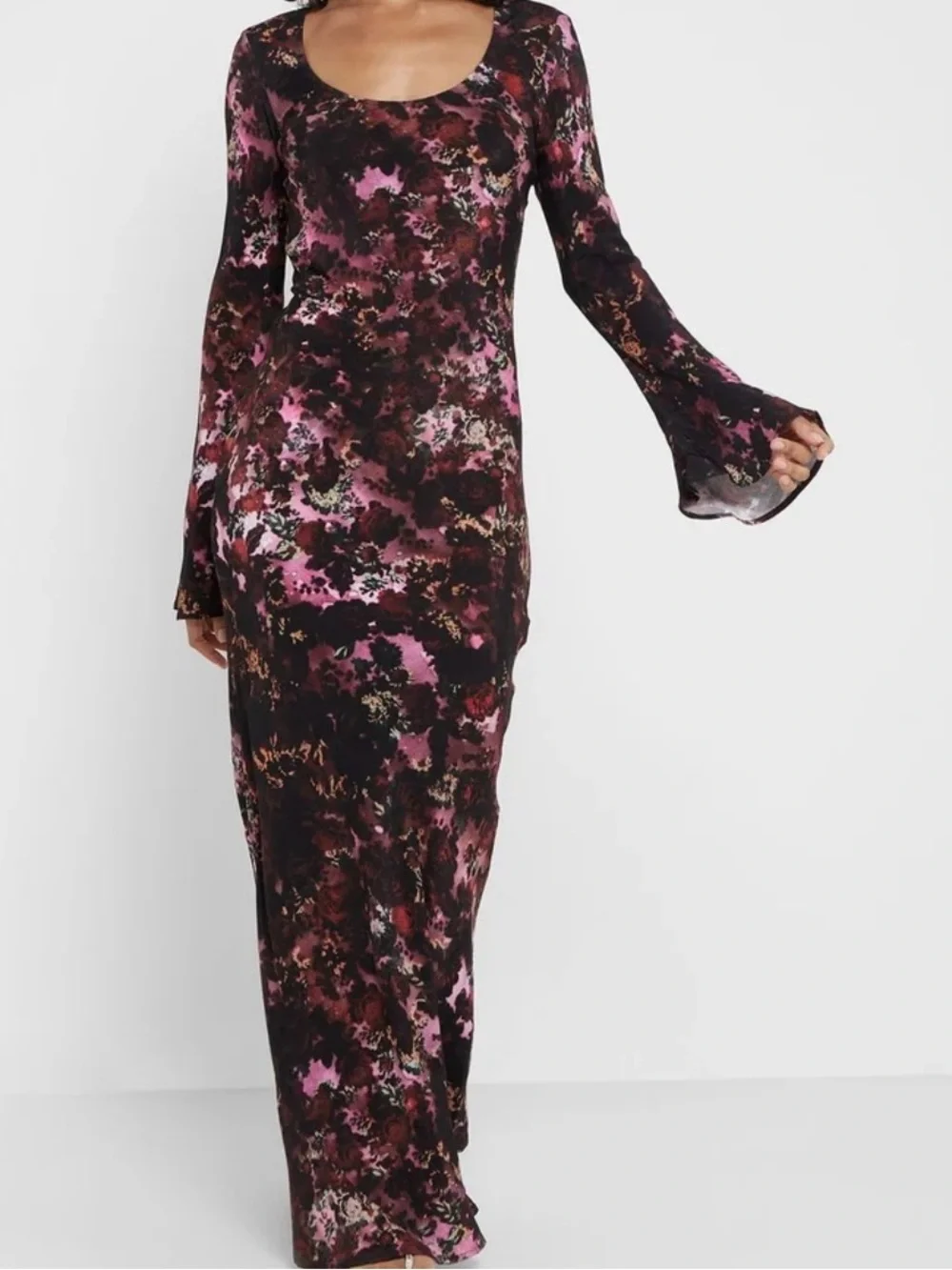 ASOS Black and Pink Floral Scoop-Neck Maxi Dress - Picture 1 of 1